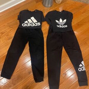 Adidas Black White Tee Shirt T-Shirt Sweatpants Pants Bundle Lot of 4 Boy L
